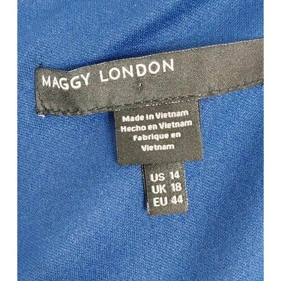 Maggie London Women's Size 14 Dress Midi Blue Half Sleeve Simple Elegant - Picture 8 of 12